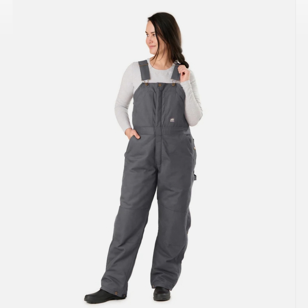 Berne Women's Softstone Duck Insulated Bib Overalls Gray Size Small Short